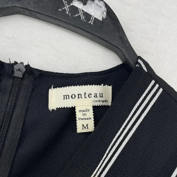 Monteau Jumpsuit Women's Sz M Black Striped V-Neck Wide-Leg Flutter Sleeve - Picture 13 of 14